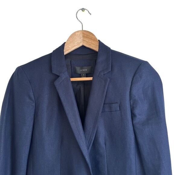 J Crew Navy Blue 100% Linen One Button Structured Blazer Size 4 - Picture 3 of 7